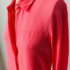 Wonderful salmon pink Theory silk blouse button down shirt TP petite 0-00